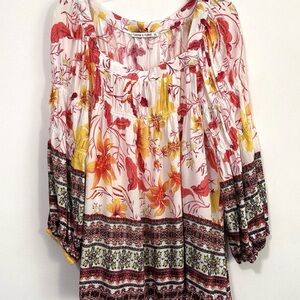 Figueroa & Flower Anthropologie Mixed Media Top XL Floral Square Neck Shirt